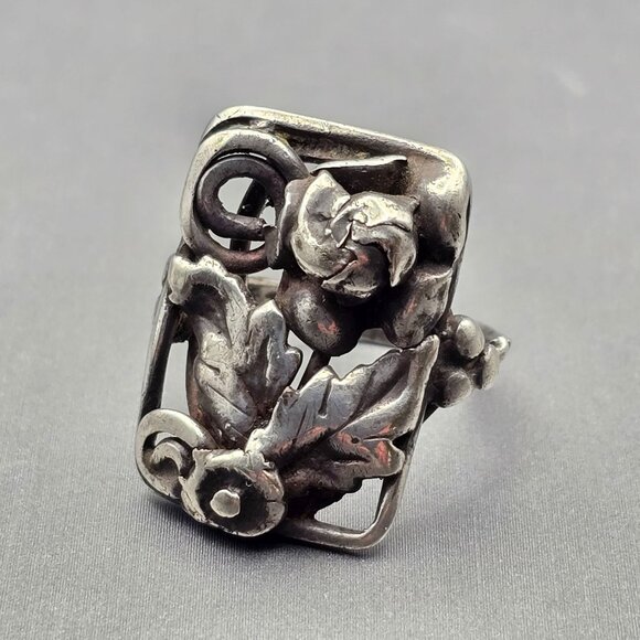 Unknown Jewelry - VTG Sterling Silver Leaf & Swirl Ring Size 5 Native American Style Acid Tested